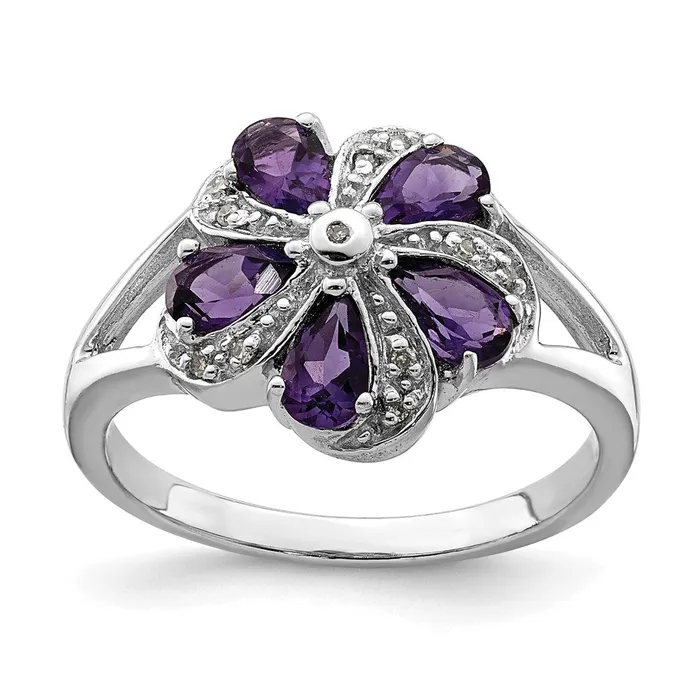 Rings Sterling Silver Rhodium Amethyst Diamond Ring Goldia