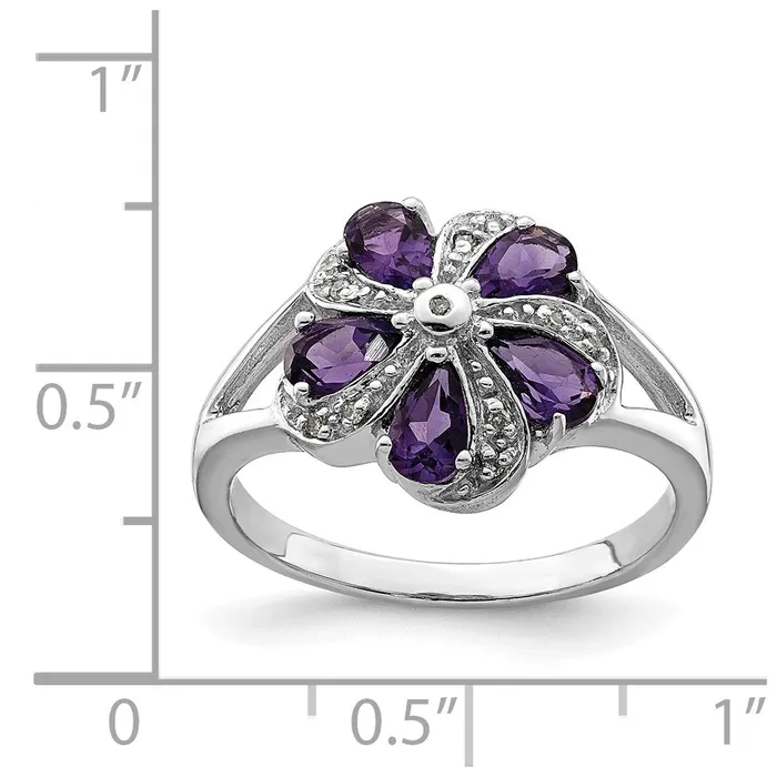 Rings Sterling Silver Rhodium Amethyst Diamond Ring Goldia