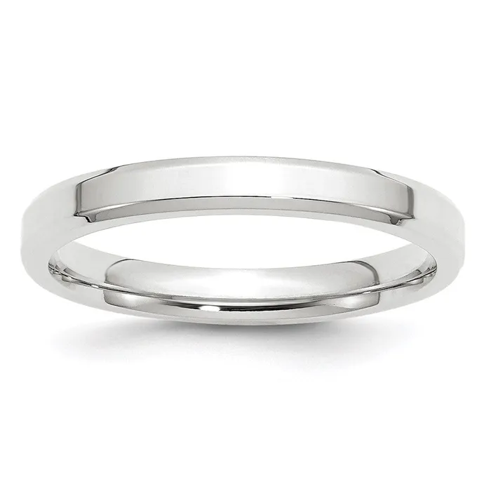 Solid 14K White Gold 3mm Bevel Edge Comfort Fit MensWomens Wedding Band Ring Size 95 Goldia Rings