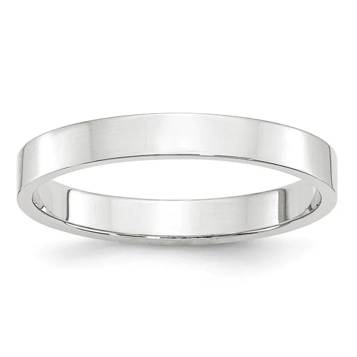 Solid 14K White Gold 3mm Light Weight Flat MensWomens Wedding Band Ring Size 85 Goldia Rings