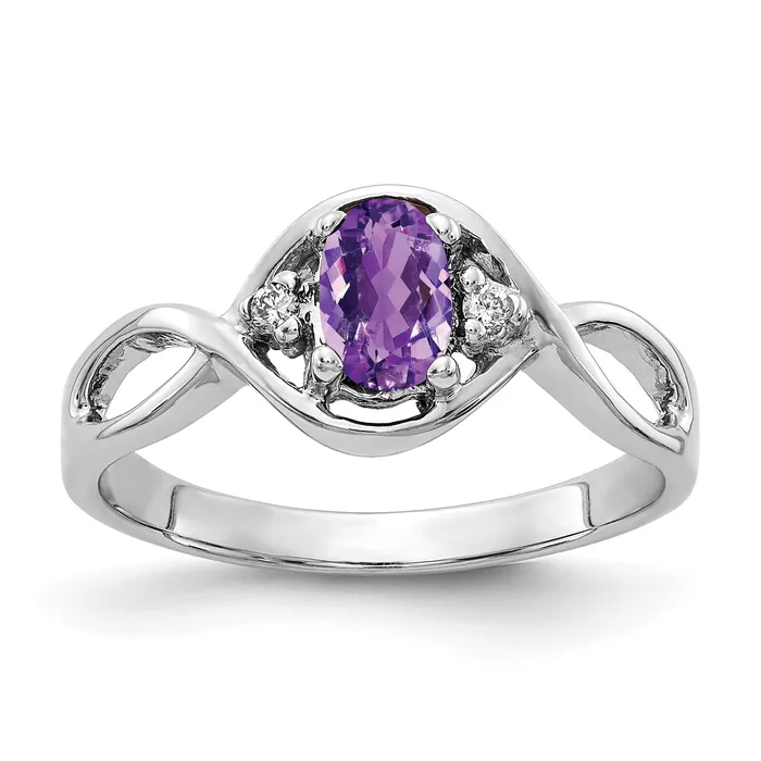 Solid 14k White Gold 6x4mm Oval Simulated Amethyst ChecKer VS CZ Ring Goldia Rings