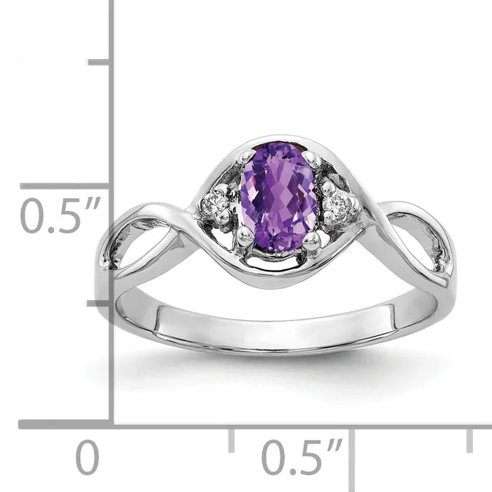 Solid 14k White Gold 6x4mm Oval Simulated Amethyst ChecKer VS CZ Ring Goldia Rings