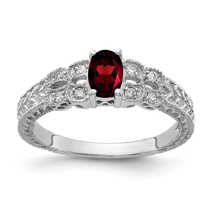Solid 14k White Gold 6x4mm Oval Simulated Garnet VS CZ Ring Goldia Rings