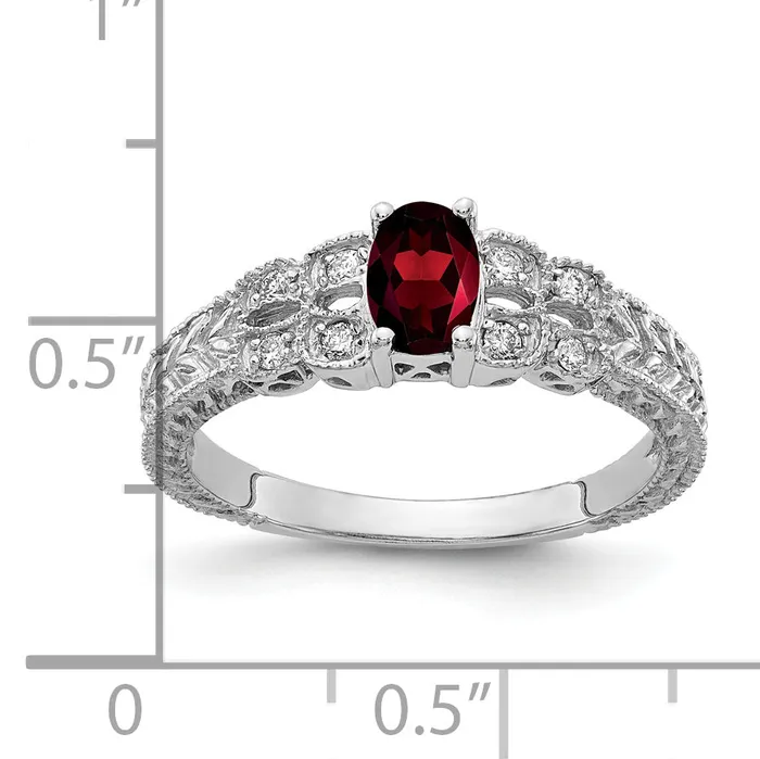 Solid 14k White Gold 6x4mm Oval Simulated Garnet VS CZ Ring Goldia Rings