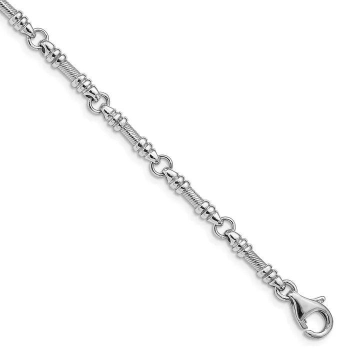 Solid 14K White Gold 7 inch 35mm Hand Polished and Textured Fancy Link with Fancy Lobster Clasp Bracelet MDS Bracelets Solid 14K White Gold 7 inch 35mm Hand Polished and Textured Fancy Link with Fancy Lobster Clasp Bracelet MDS Bracelets