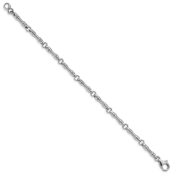 Solid 14K White Gold 7 inch 35mm Hand Polished and Textured Fancy Link with Fancy Lobster Clasp Bracelet MDS Bracelets Solid 14K White Gold 7 inch 35mm Hand Polished and Textured Fancy Link with Fancy Lobster Clasp Bracelet MDS Bracelets