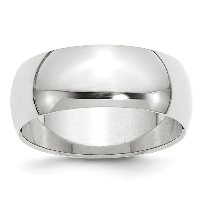 Solid 14K White Gold 8mm Half Round MensWomens Wedding Band Ring Size 135 Goldia Rings