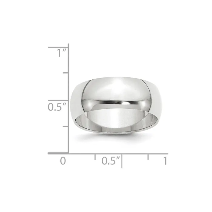 Solid 14K White Gold 8mm Half Round MensWomens Wedding Band Ring Size 135 Goldia Rings