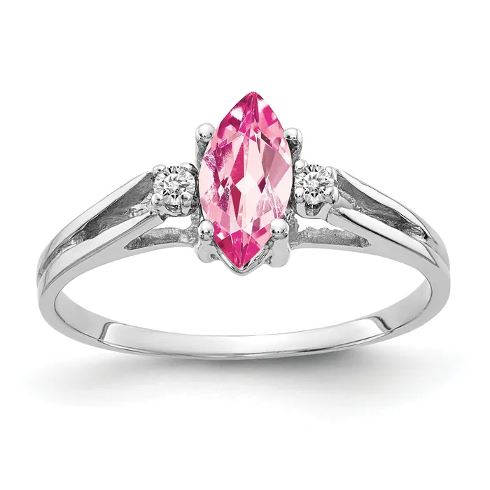 Solid 14k White Gold 8x4mm Marquise Simulated Pink Tourmaline A CZ Ring Goldia Rings