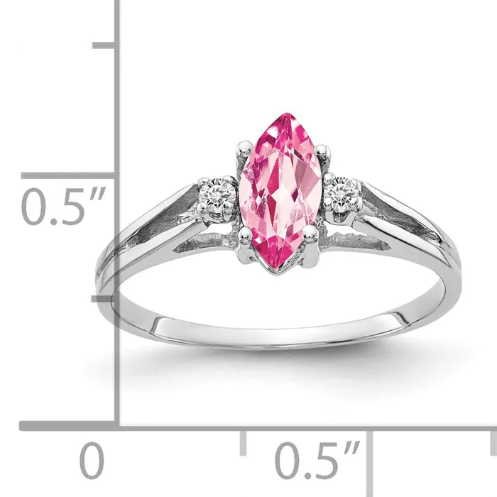 Solid 14k White Gold 8x4mm Marquise Simulated Pink Tourmaline A CZ Ring Goldia Rings