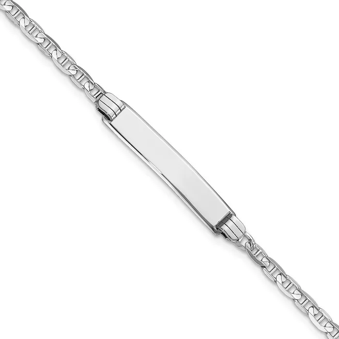 Solid 14K White Gold Anchor Link ID Bracelet MDS Bracelets