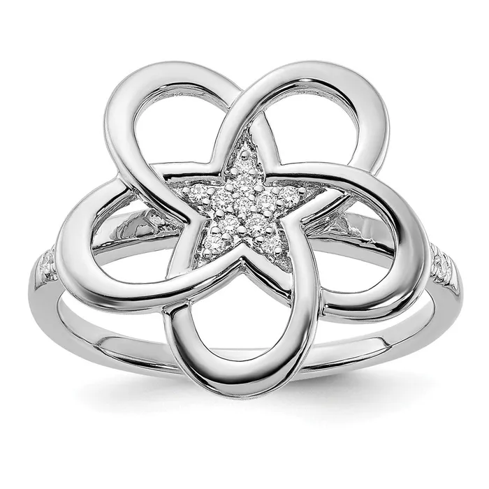 Solid 14k White Gold Polished Simulated CZ Flower Ring Goldia Rings