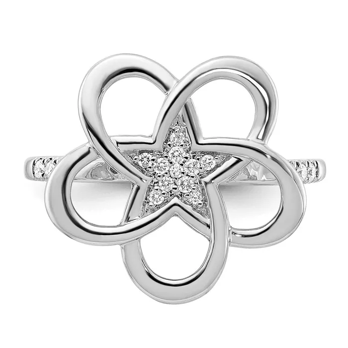 Solid 14k White Gold Polished Simulated CZ Flower Ring Goldia Rings