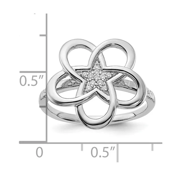 Solid 14k White Gold Polished Simulated CZ Flower Ring Goldia Rings