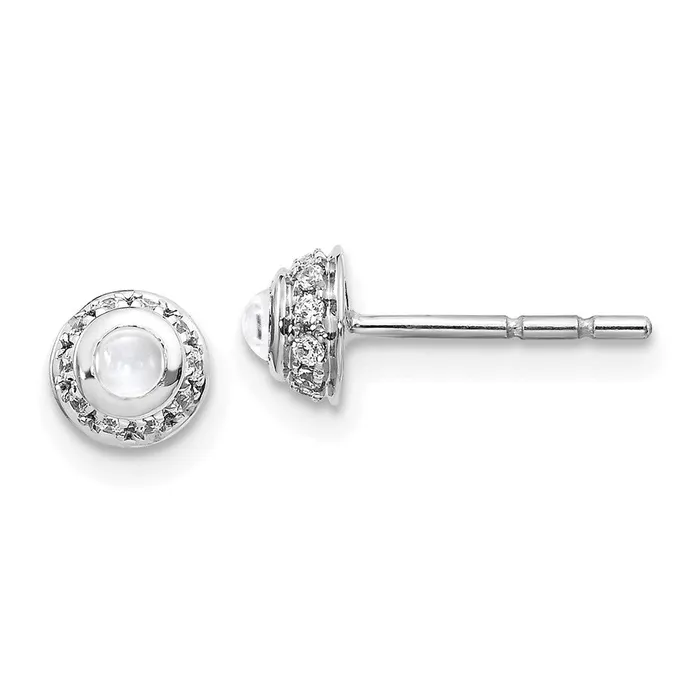 Solid 14k White Gold Simulated CZ Cabochon Topaz Earrings Goldia Earrings