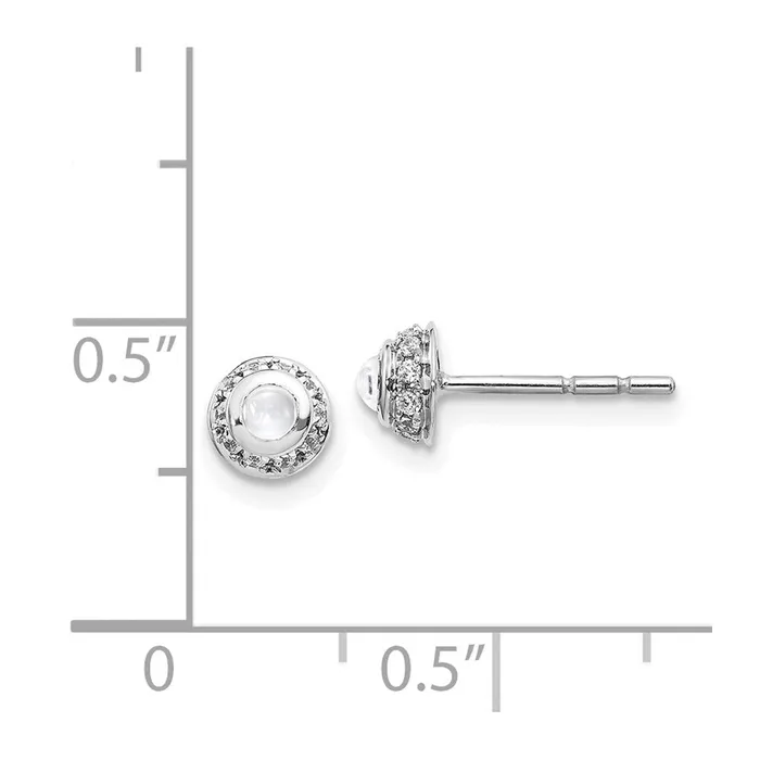 Solid 14k White Gold Simulated CZ Cabochon Topaz Earrings Goldia Earrings