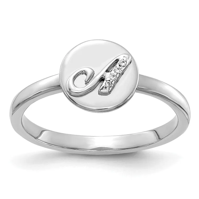 Solid 14k White Gold Simulated CZ Initial A Ring Goldia Rings