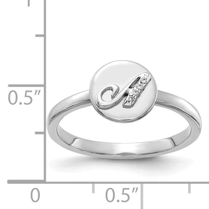 Solid 14k White Gold Simulated CZ Initial A Ring Goldia Rings