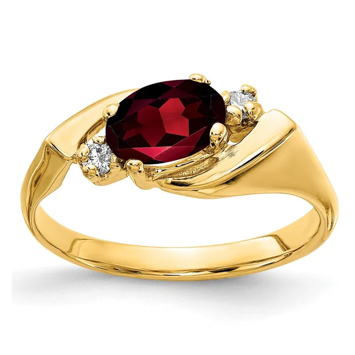 Solid 14k Yellow Gold 7x5mm Oval Simulated Garnet A CZ Ring Goldia Rings