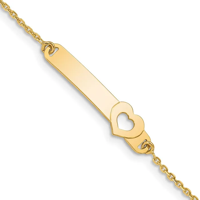 Solid 14K Yellow Gold Childrens Polished Heart w1in ext ID Bracelet MDS Bracelets Solid 14K Yellow Gold Childrens Polished Heart w1in ext ID Bracelet MDS Bracelets