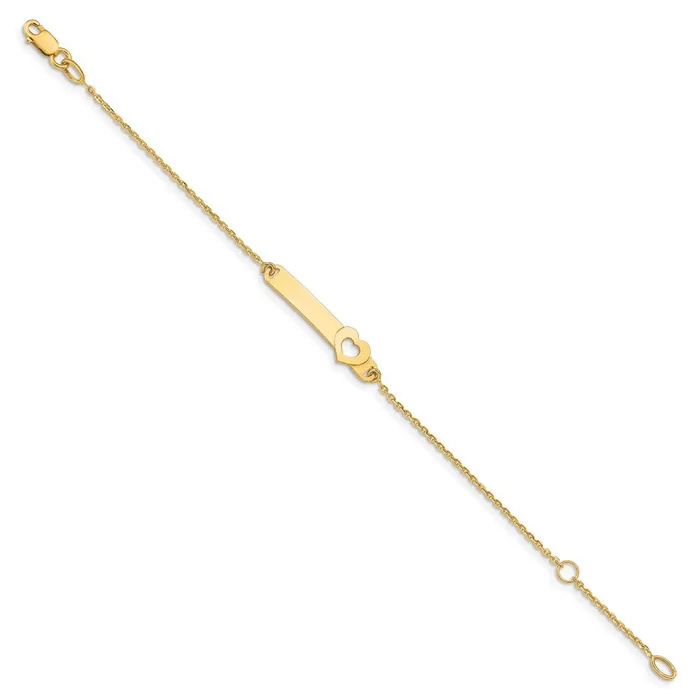 Solid 14K Yellow Gold Childrens Polished Heart w1in ext ID Bracelet MDS Bracelets Solid 14K Yellow Gold Childrens Polished Heart w1in ext ID Bracelet MDS Bracelets