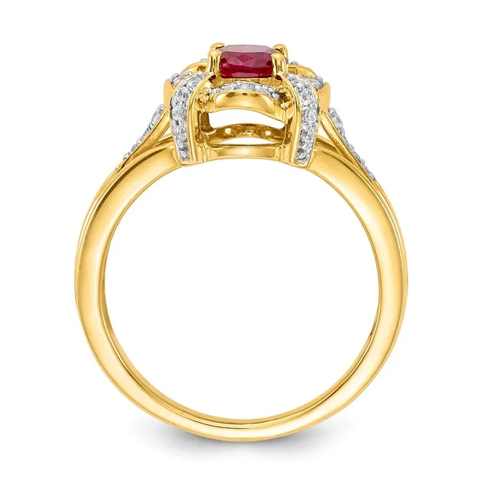 Solid 14k Yellow Gold Simulated CZ and Oval Ruby Ring Goldia Rings