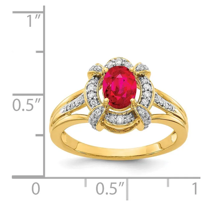 Solid 14k Yellow Gold Simulated CZ and Oval Ruby Ring Goldia Rings