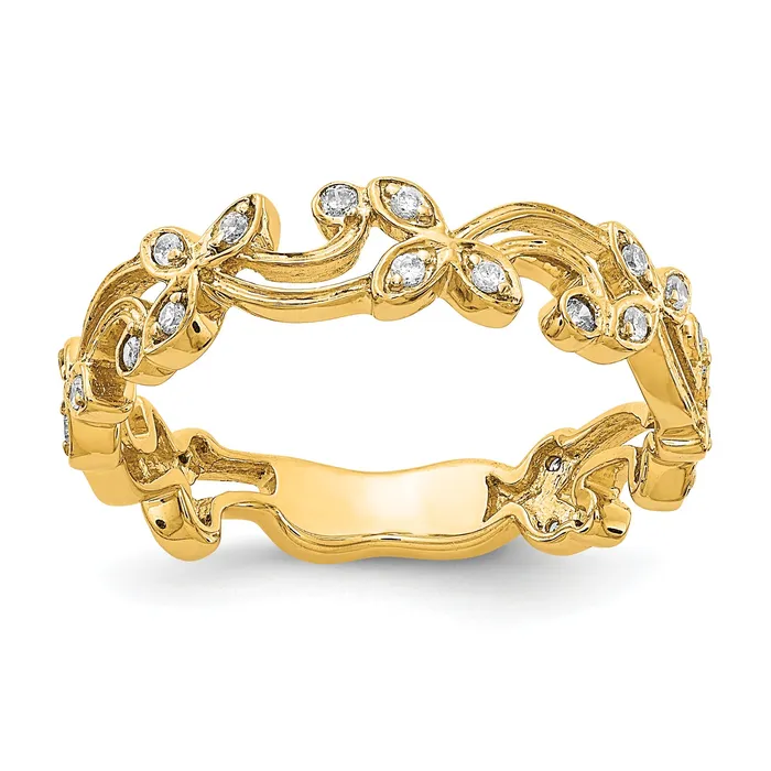 Solid 14k Yellow Gold Simulated CZ Floral Band Goldia Rings