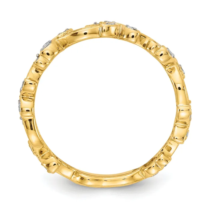 Solid 14k Yellow Gold Simulated CZ Floral Band Goldia Rings
