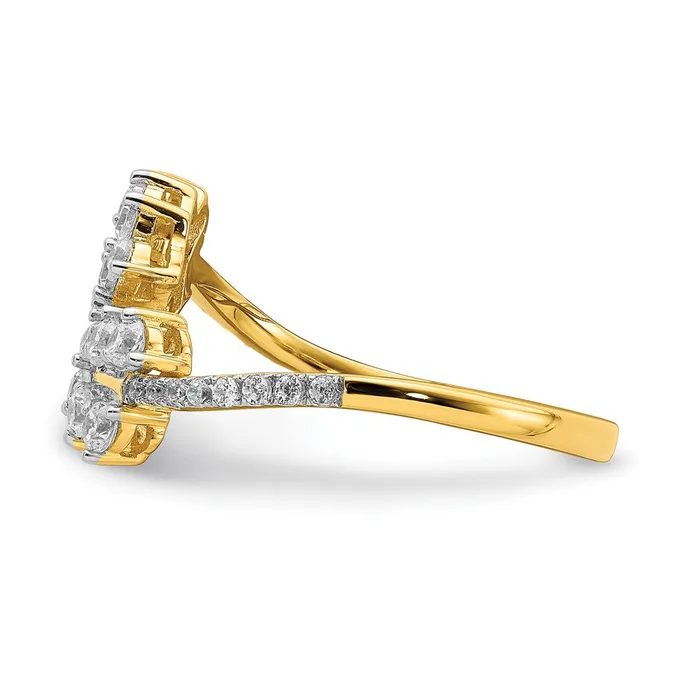 Solid 14k Yellow Gold Simulated Ruby and CZ Leaves Bypass Ring Goldia Rings