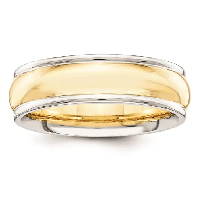 Solid 14K Yellow Gold TwoTone 6mm Domed Size 7 Wedding MensWomens Wedding Band Ring Goldia Rings