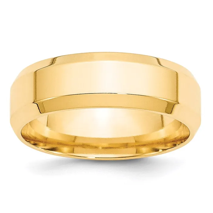Solid 18K Yellow Gold 7mm Bevel Edge Comfort Fit MensWomens Wedding Band Ring Size 8 Goldia Rings
