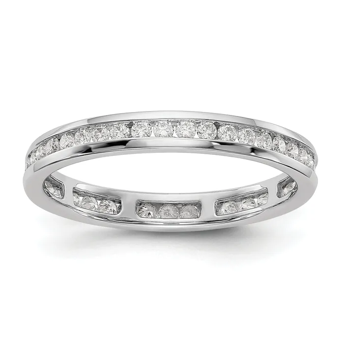 Solid Real 14k White Gold Polished 12ct Channel Set CZ Eternity Wedding Band Ring Goldia Rings Solid Real 14k White Gold Polished 12ct Channel Set CZ Eternity Wedding Band Ring Goldia Rings