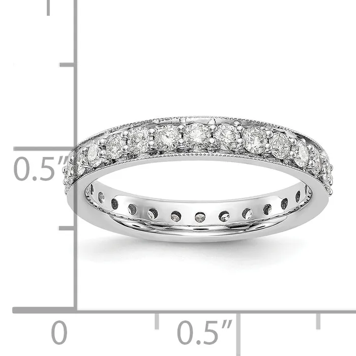 Solid Real 14k White Gold Polished Vintage 1ct CZ Eternity Wedding Band Ring Goldia Rings
