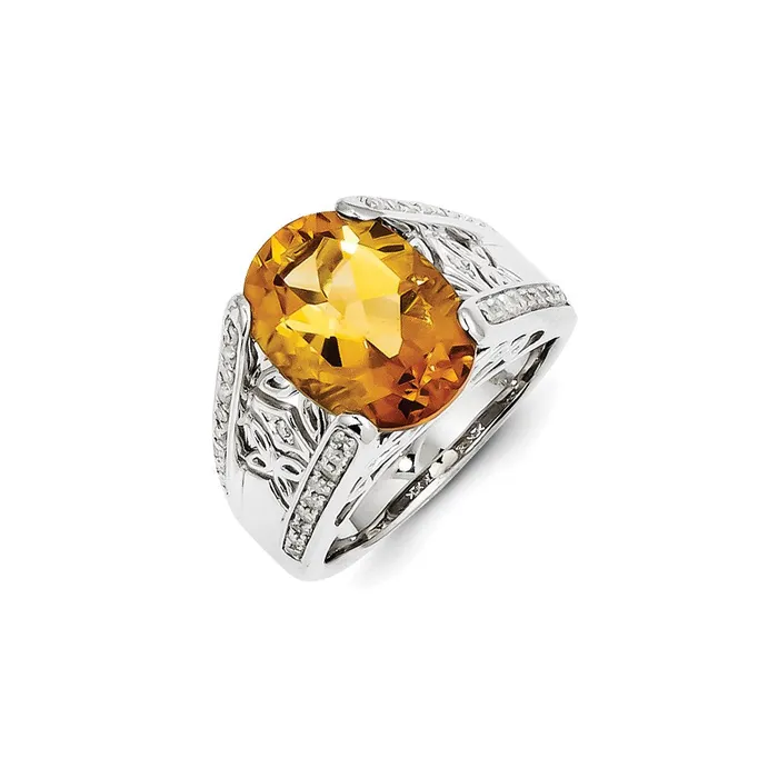 Sterling Silver Diamond and Citrine Ring Goldia Rings
