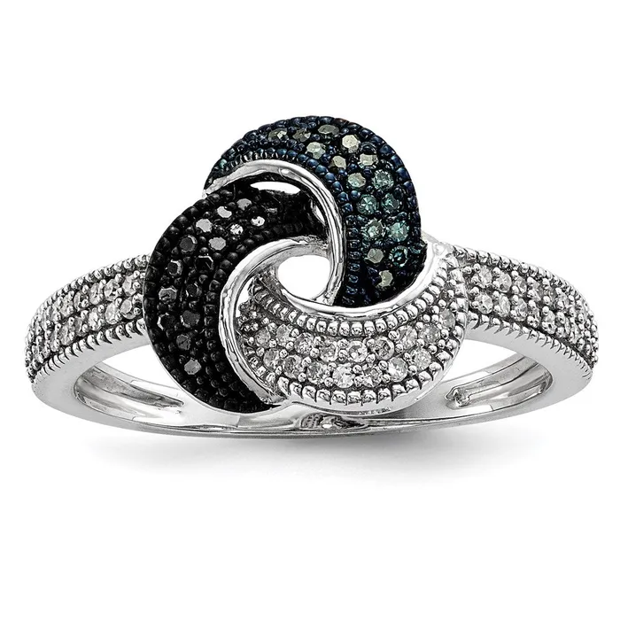 Sterling Silver Rhodium Plated BlueBlackWhite Diamond Ring Goldia Rings