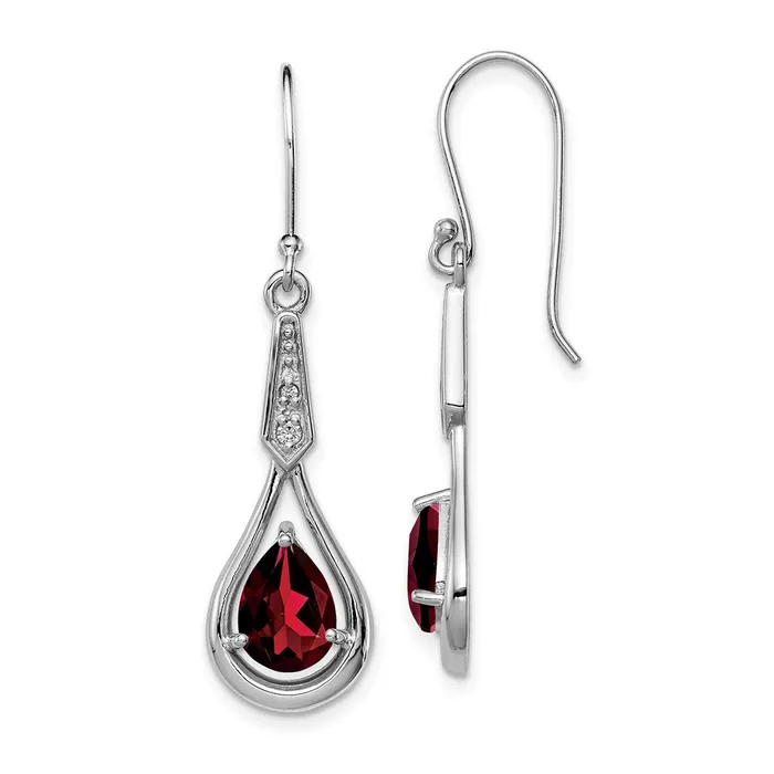 Sterling Silver Rhodiumplated CZ and Garnet Shepherd Hook Earrings Goldia Earrings Sterling Silver Rhodiumplated CZ and Garnet Shepherd Hook Earrings Goldia Earrings