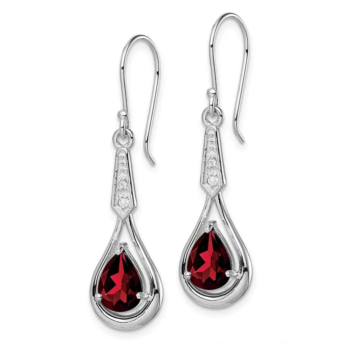 Sterling Silver Rhodiumplated CZ and Garnet Shepherd Hook Earrings Goldia Earrings