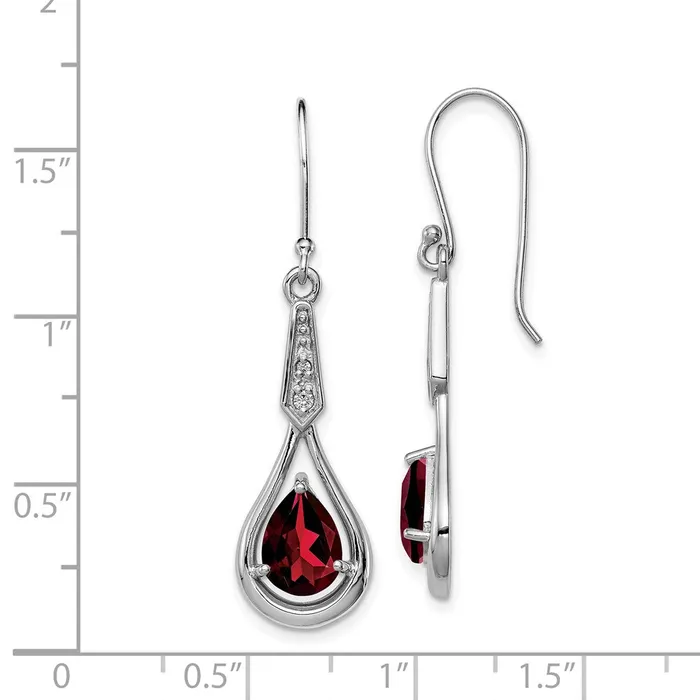 Sterling Silver Rhodiumplated CZ and Garnet Shepherd Hook Earrings Goldia Earrings