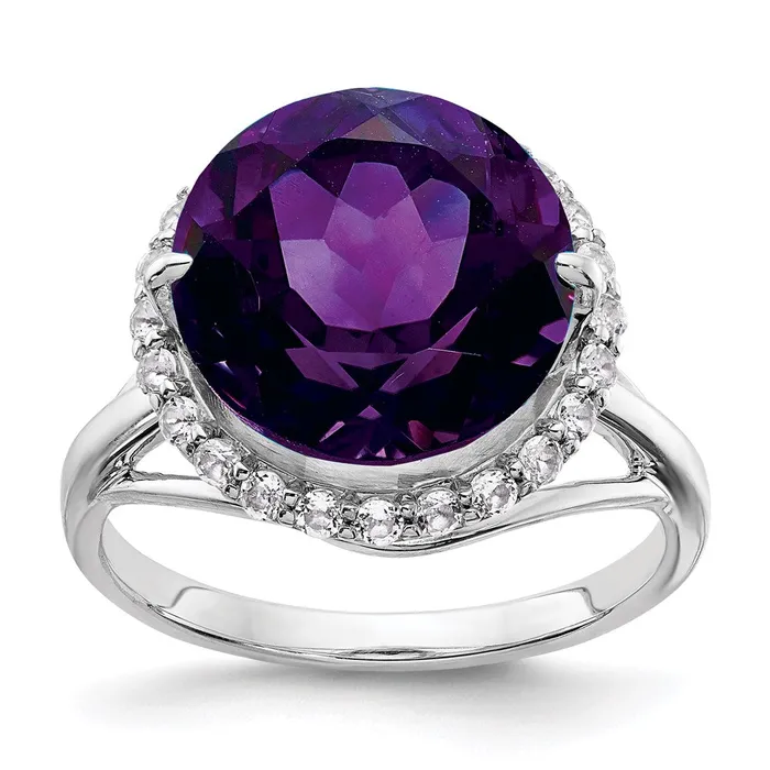 Sterling Silver Rhodiumplated White Topaz u0026 Amethyst Ring Goldia Rings