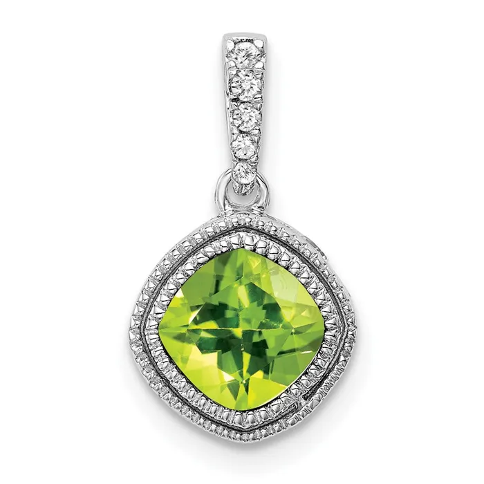 10k White Gold Cushion Peridot and Diamond Pendant TreasureFineJewelers Necklaces 10k White Gold Cushion Peridot and Diamond Pendant TreasureFineJewelers Necklaces