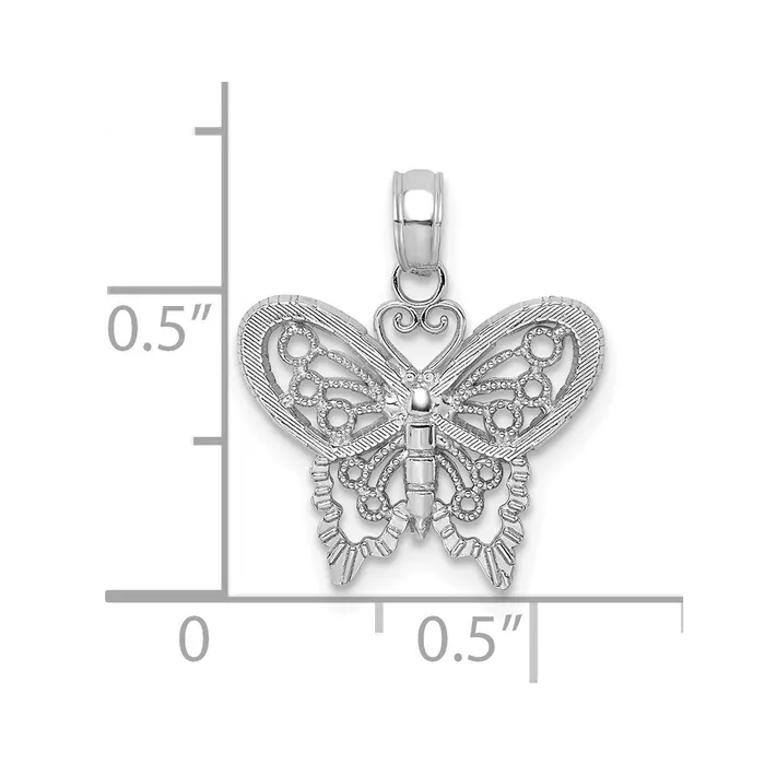 10K White Gold Polished Butterfly Charm TreasureFineJewelers Charm Necklaces