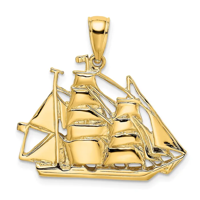 14K 2D Polished Sailing Ship Charm TreasureFineJewelers Charm Necklaces