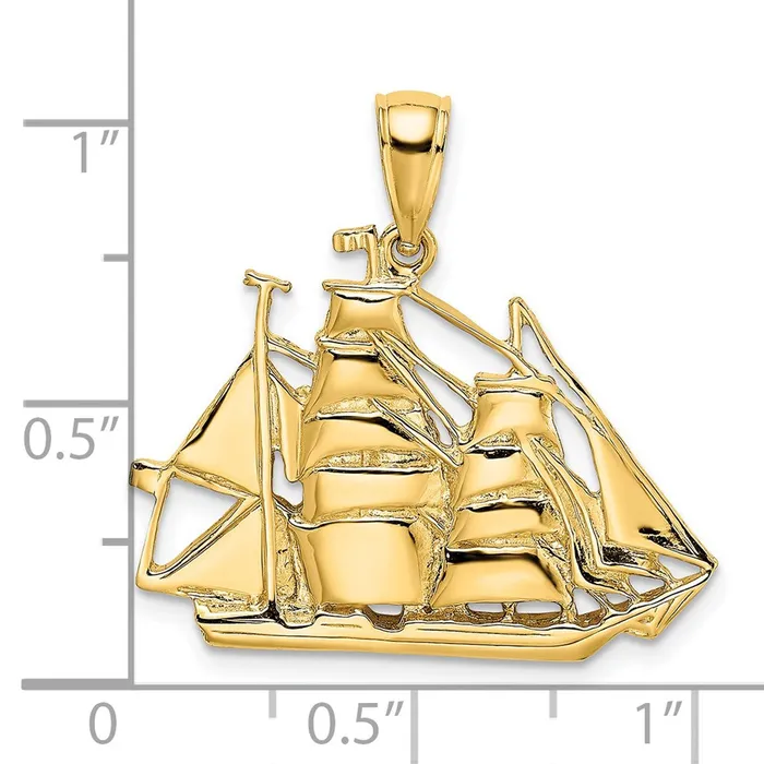 14K 2D Polished Sailing Ship Charm TreasureFineJewelers Charm Necklaces