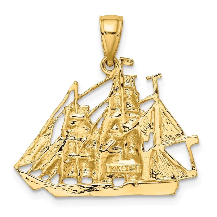14K 2D Polished Sailing Ship Charm TreasureFineJewelers Charm Necklaces