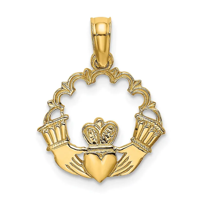 14K Engraved Claddagh In Scallop Circle Charm TreasureFineJewelers Charm Necklaces 14K Engraved Claddagh In Scallop Circle Charm TreasureFineJewelers Charm Necklaces