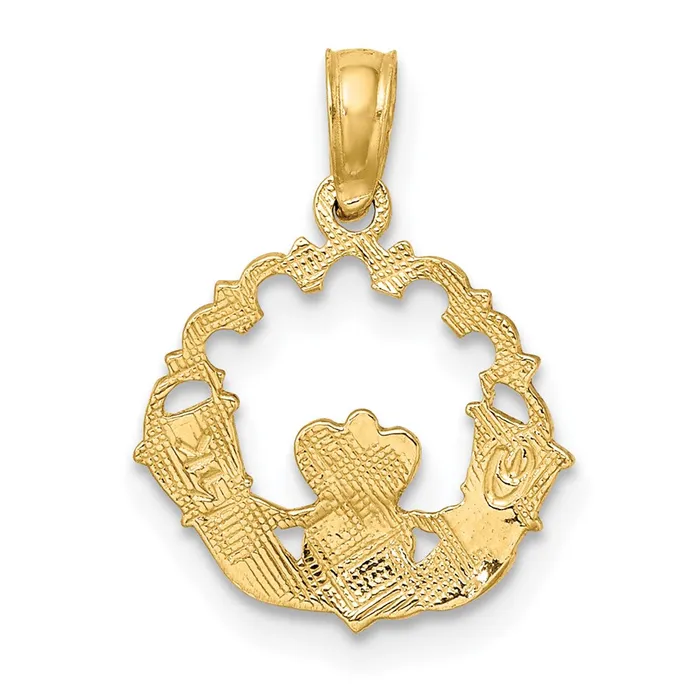 14K Engraved Claddagh In Scallop Circle Charm TreasureFineJewelers Charm Necklaces