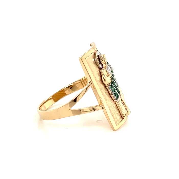 14K GOLD San Judas Ring Green CZ Diamond Trendolla Jewelry Rings
