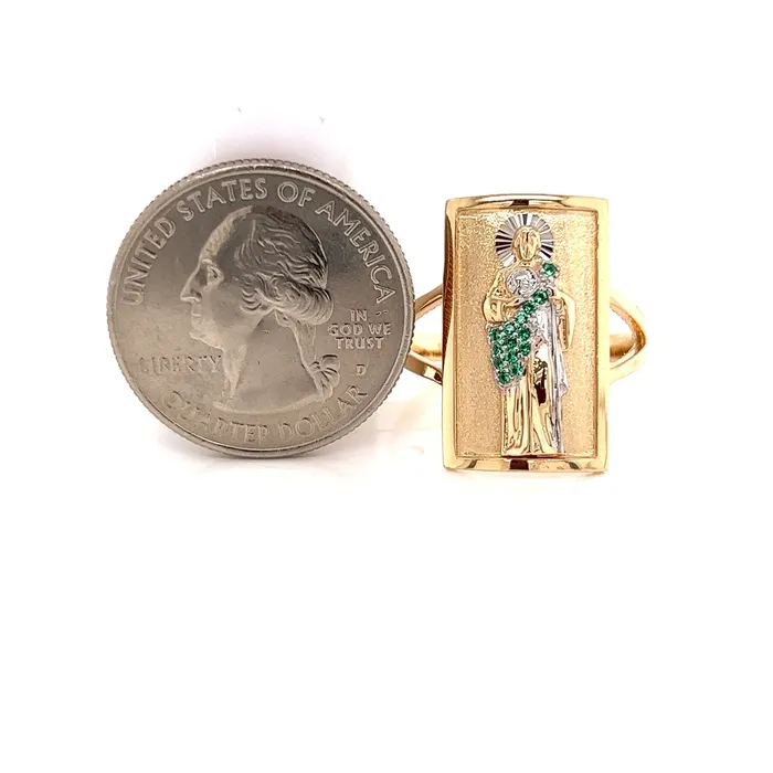 14K GOLD San Judas Ring Green CZ Diamond Trendolla Jewelry Rings