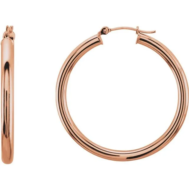 14K Rose Gold 35 mm Tube Hoop Earrings TreasureFineJewelers Earrings